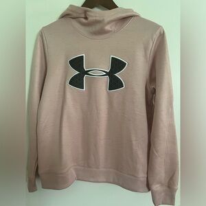 Under Armour Light Pink Loose Coldgear Mock Neck Hooded Sweatshirt, Size M
